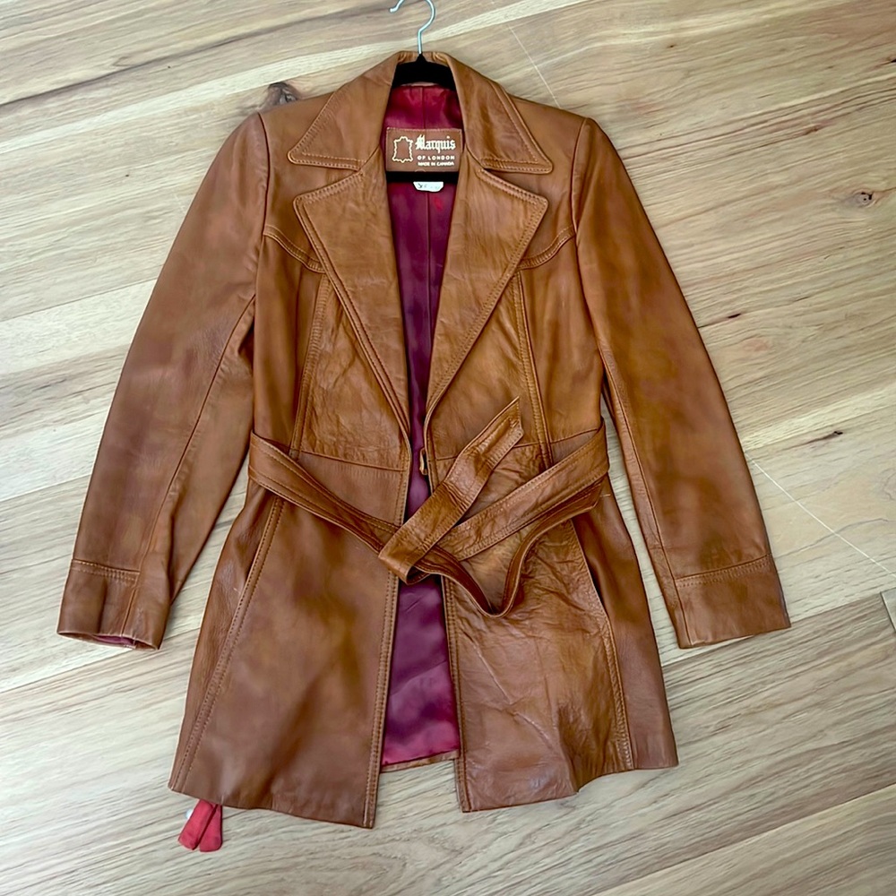 Brown leather coat jacket 70’s